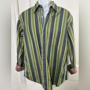 Robert Graham Purple and Green Embroidered Shirt